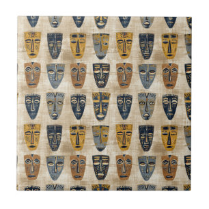 Tribal Mask Boho Pattern Ceramic Tile