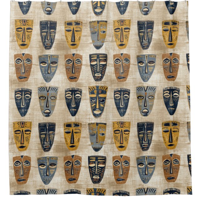 Tribal Mask Boho Pattern Shower Curtain (Front)