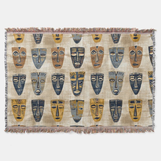 Tribal Mask Boho Pattern Throw Blanket (Front)