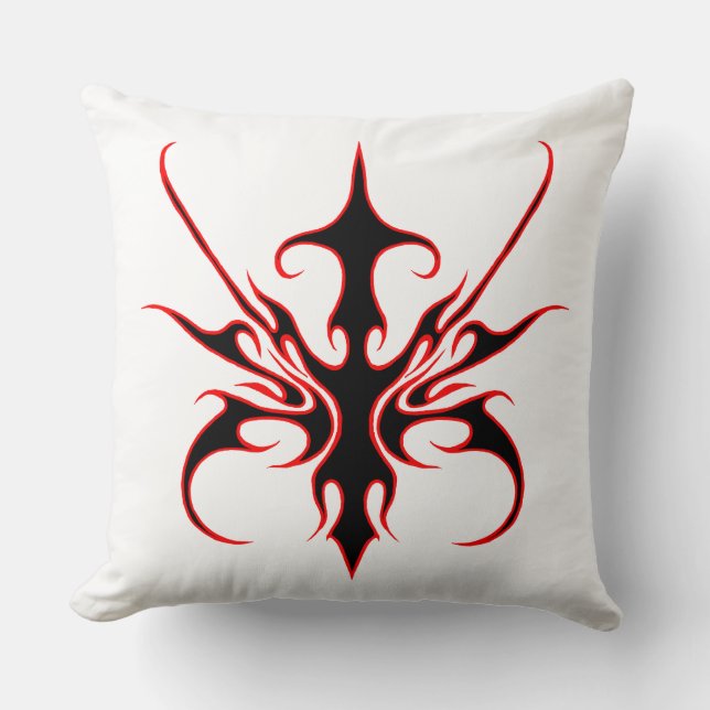 Tribal Mask Design - Black and Red Cushion (Front)