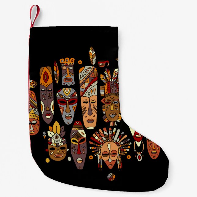 Tribal mask ethnic set, sketch small christmas stocking (Front)