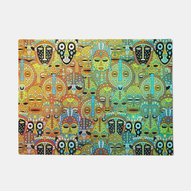 Tribal Mask Pattern Translucent with Gold Doormat (Front)