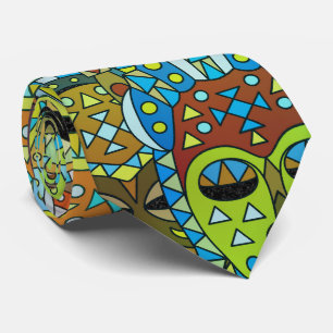 Tribal Mask Pattern Translucent with Gold Tie