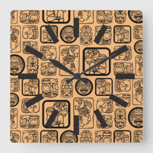 Tribal MAYA ancient mask pattern 1 Square Wall Clock