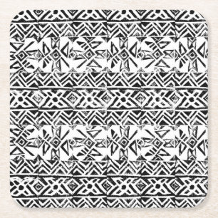 Tribal maya ink print motif square paper coaster