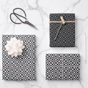Tribal Maze Grayscale Wrapping Paper Sheets