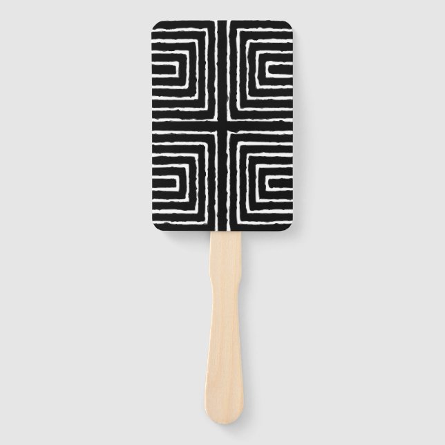 Tribal Maze Pan African Pattern Mud Cloth Hand Fan (Front)