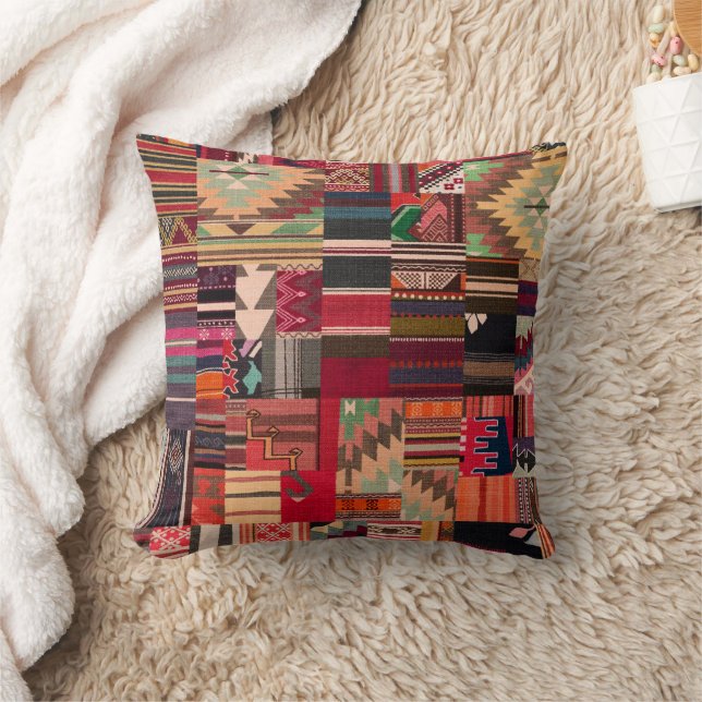 Tribal Mosaic – Boho Moroccan Collage Art Cushion (Blanket)