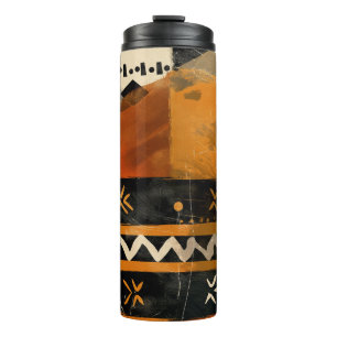 Tribal motifs in black and earth tones thermal tumbler