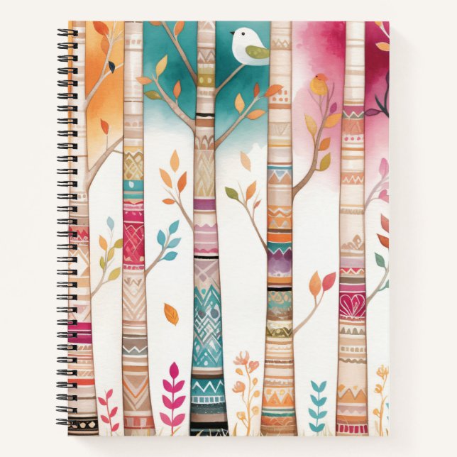 Tribal Native American Birch Tree Forest Notebook (Front)