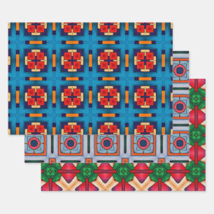 Tribal Native Art In Bold Colours Pattern Set 12 Wrapping Paper Sheet