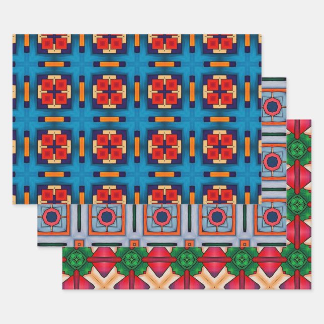 Tribal Native Art In Bold Colours Pattern Set 12 Wrapping Paper Sheet (Set)