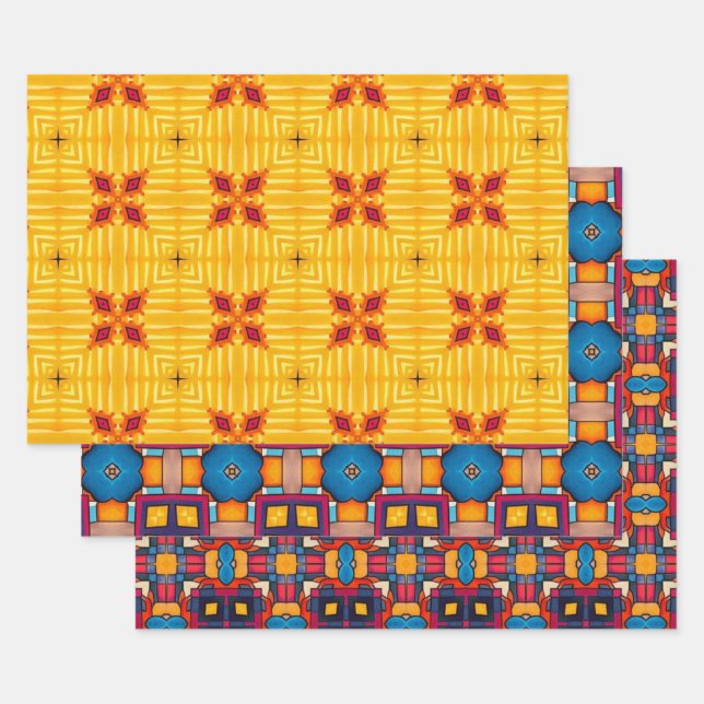 Tribal Native Art In Bold Colours Pattern Set 9 Wrapping Paper Sheet (Set)