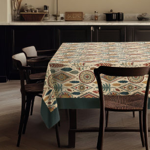 Tribal Native Ethnic Feathers pastel blue copper Tablecloth
