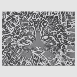 Tribal Native Mosaic Tabby Cat Black And White Art Tissue Paper