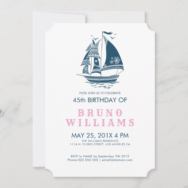 Tribal Nautical Boat Wheel Birthday Party Invite (Front)