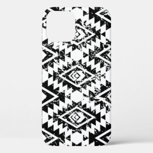 Tribal Navajo: black white geometric. iPhone 12 Case