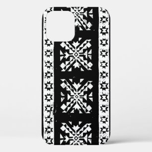 Tribal Navajo, black white green pattern. iPhone 12 Case