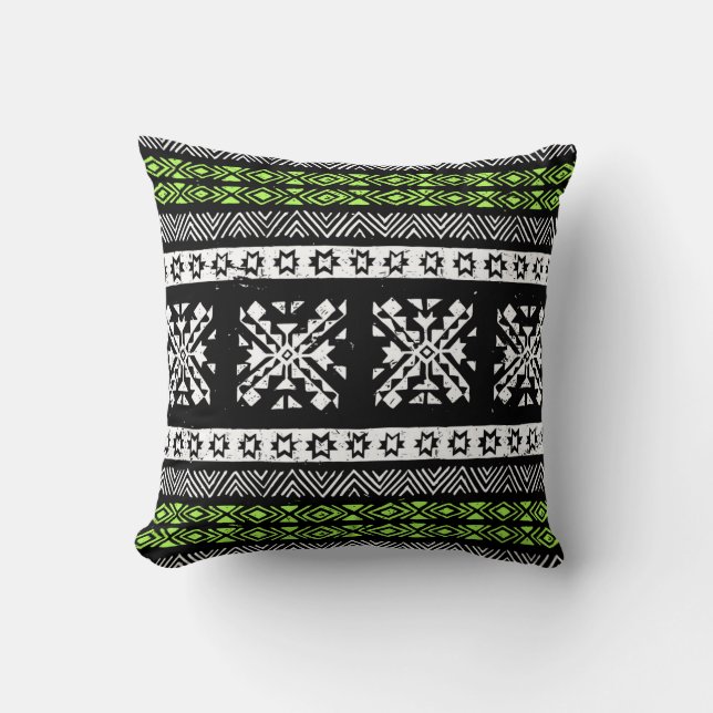 Tribal Navajo, black white green pattern. Cushion (Front)