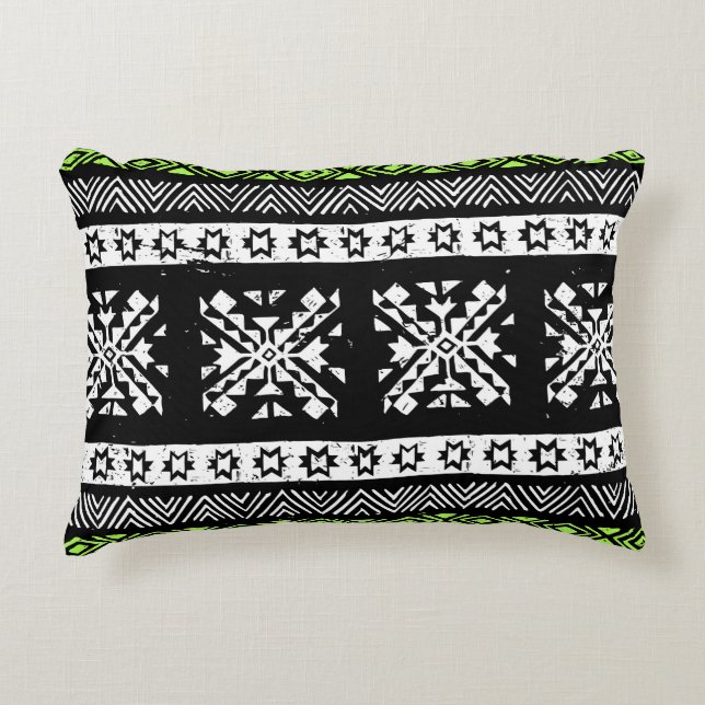 Tribal Navajo, black white green pattern. Decorative Cushion (Front)