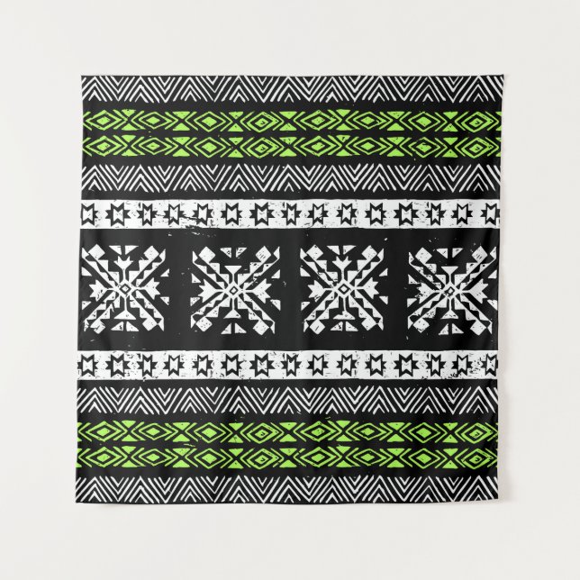 Tribal Navajo, black white green pattern. Tapestry (Front)