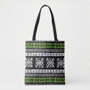 Tribal Navajo, black white green pattern. Tote Bag