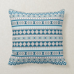 Tribal Navajo Blanket Pattern Green Blue and Grey Cushion