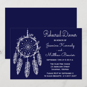 Tribal Navy Blue Rehearsal Dinner Dream Catcher Invitation