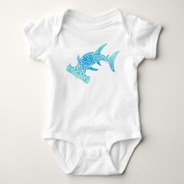 Tribal Ombre Blues Hammerhead Baby Bodysuit (Front)