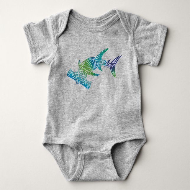 Tribal Ombre Hammerhead Shark Baby Bodysuit (Front)