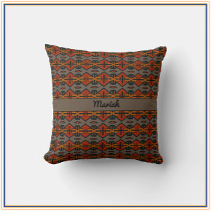 Tribal Orange and Gold Pattern Cushion