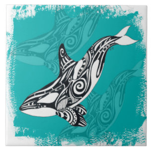 Tribal Orca Brushed Teal Ceramic Tile