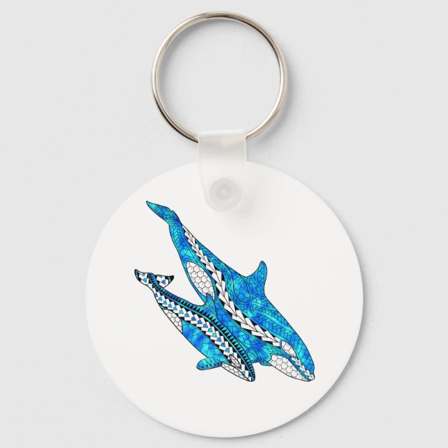 Tribal Orca Whales Key Ring (Front)