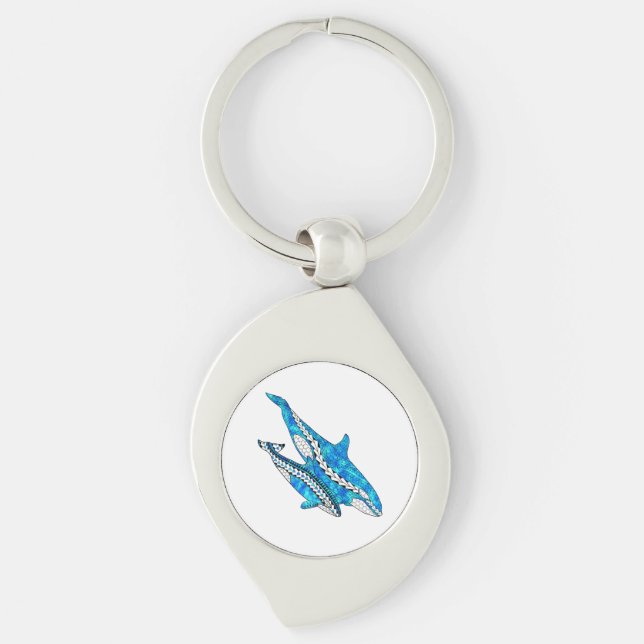 Tribal Orca Whales Key Ring (Front)