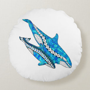 Tribal Orca Whales Round Cushion