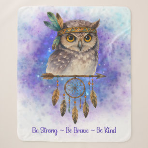 Tribal Owl – Be Strong, Be Brave, Be Kind Sherpa Blanket