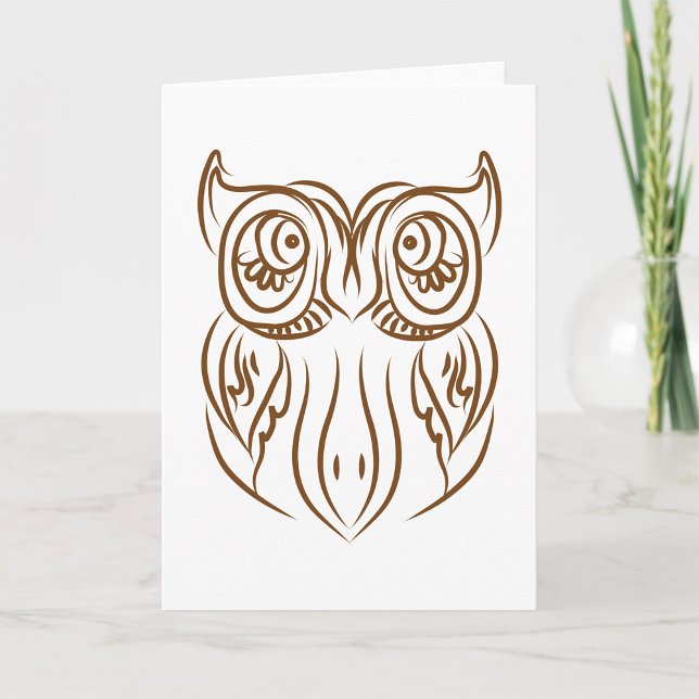 Tribal Owl Line Art Modern Brown Abstract Card (Creator Uploaded)