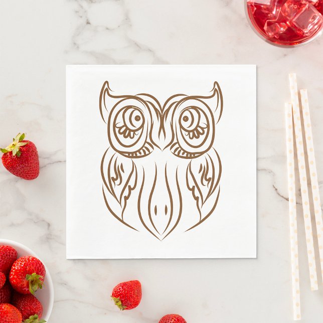 Tribal Owl Line Art Modern Brown Abstract Napkin (Creator Uploaded)