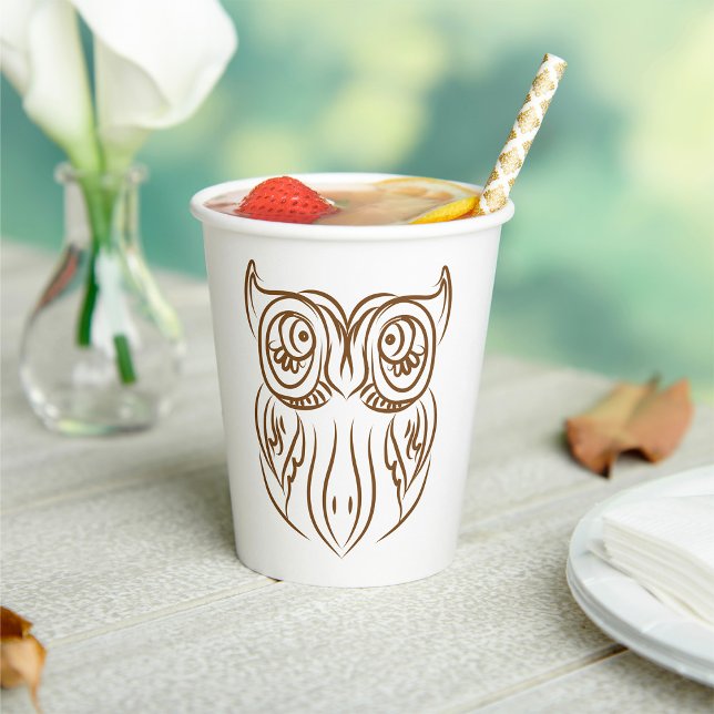Tribal Owl Line Art Modern Brown Abstract Paper Cups (Creator Uploaded)