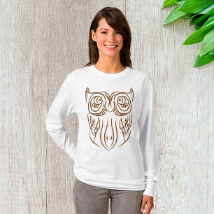 Tribal Owl Line Art Modern Brown Abstract T-Shirt