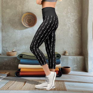 Tribal Owl Skeleton Key Black White Gothic Capri Leggings