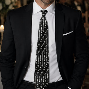 Tribal Owl Skeleton Key Black White Gothic Tie