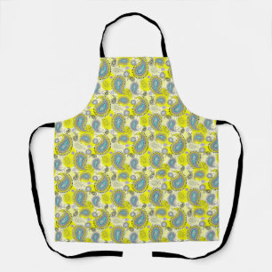 Tribal Paisley Pattern Lemon Yellow Turquoise Apron
