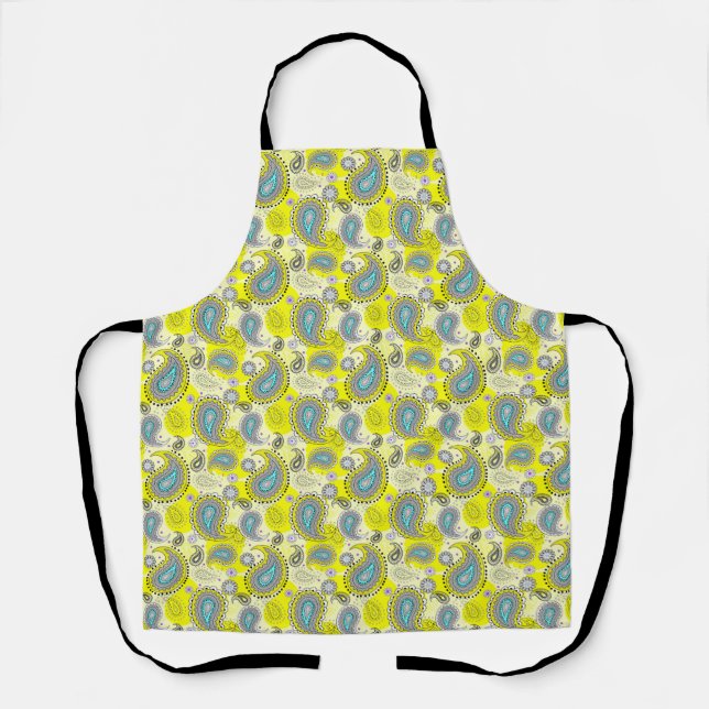 Tribal Paisley Pattern Lemon Yellow Turquoise  Apron (Front)