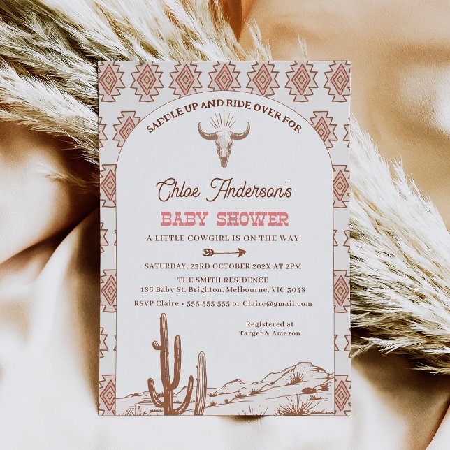 Tribal Pattern Boho Arch Rodeo Western Baby Shower Invitation (Boho Rodeo Baby Shower Invitation Girl, Cowgirl Baby Shower Invitation, Western, Wild West Tribal)