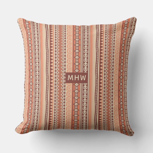 Tribal pattern custom monogram throw pillows (Front)