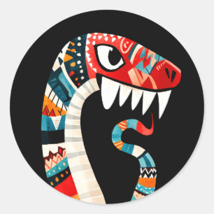 Tribal Patterned Snake with Bold Colors and Sharp  Classic Round Sticker