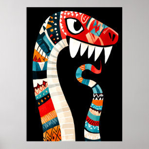 Tribal Patterned Snake with Bold Colours and Sharp Poster