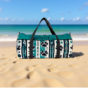 Tribal Paw Print Teal Monogram Personalise Duffle Bag