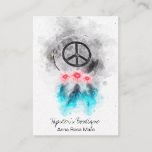 *~* Tribal Peace Sign Feathers Flowers Boho Grunge Business Card